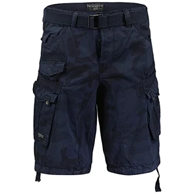 Immagine di Geographical Norway Pantaloncini cargo/Bermuda stile cacciatore con cintura e bandana UD blu navy M