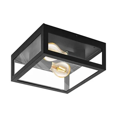 Immagine di Eglo plafoniera da esterno Alamonte 1, lampada due punti luce, in acciaio zincato, nero, trasparente, E27, IP44