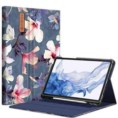 Immagine di FINTIE Custodia per Samsung Galaxy Tab S8 11&#039;&#039; 2022 SM X700/X706 / S7 2020 T870/T875 con S Pen Holder Multi angli Protettiva Case Tasca Auto Sveglia/Sonno, Blooming Hibiscus