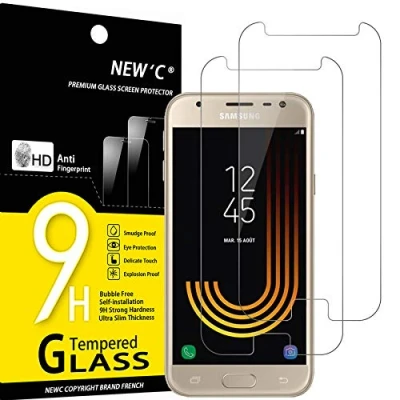 Immagine di NEW&#039;C 2 Pezzi, Vetro Temperato per Samsung Galaxy J3 2017, Pellicola Prottetiva Anti Graffio, Impronte, Senza Bolle, Durezza 9H, 0,33mm Ultra Trasparente, Resistente