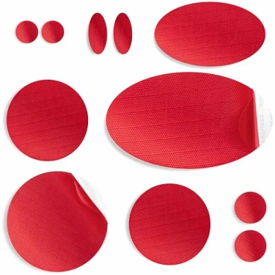 Immagine di aZengear Toppe di riparazione per piumini, autoadesive, morbide, impermeabili, resistenti agli strappi in tessuto nylon fissare i fori nei vestiti, sacchi a pelo (11 pezzi, Rossa)
