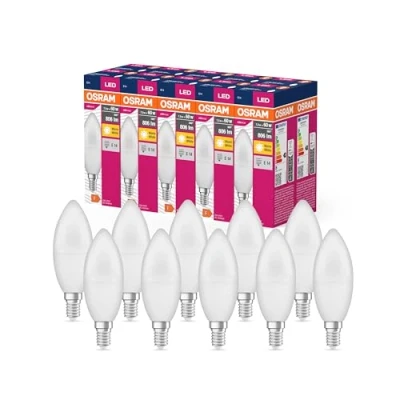 Immagine di OSRAM Valore a stella LED Classica lampada B60 per base E14, forma delle candele, FR, 806 lm, bianco caldo, 2700k, sostituzione lampadine da 60w venzionali, non dimmerabile, 10 pacchetti