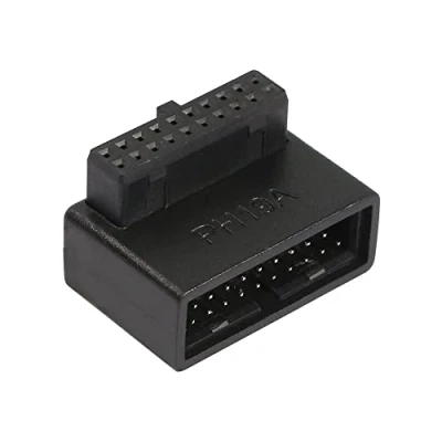Immagine di QIANRENON USB 3.0 19/20 Pin 90 Gradi Maschio a Femmina L Girare Ad Angolo Scheda madre Presa Adattatore,per Cablaggio per schede madri di computer desktop Up (PH19A)