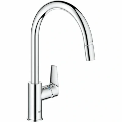 Immagine di GROHE Start Edge Rubinetto da cucina con beccuccio alto rimovibile, forma C, girevole a 360, installazione QuickFix, limitatore di flusso ecologico), cromato, 30550000