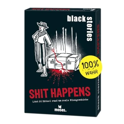 Immagine di moses Black Stories Shit Happens 50 Nero Corvo per disavventure Reali, Carte con Due Varianti, Gioco di Puzzle Ragazzi e Adulti, Colore Bianco, 90047