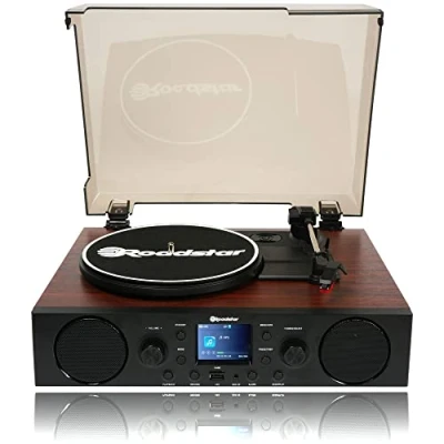 Immagine di Roadstar TTR 8850ED+BT Giradischi in Vinile 33/45/78 RPM, Radio FM/Dab+/RDS, Bluetooth, Porta USB/Scheda SD, Apparecchiature Hi Fi Altoparlanti integrati, Telecomando, Vintage, Legno