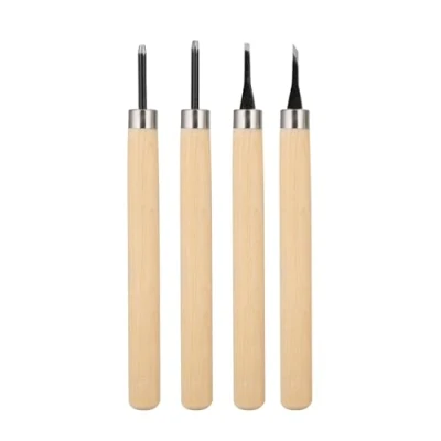 Immagine di 4pcs legno intaglio coltello scalpelli manuale affilatrice strumenti set per la lavorazione del incisione su timbro di gomma modello progetti artigianali(#2)