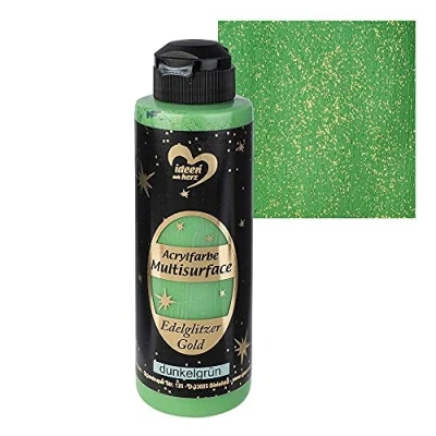 Immagine di Ideen mit Herz Pittura acrilica Multisurface con brillantini, universale, a base d&#039;acqua, elegante glitter oro scintillante, 180 ml (verde scuro)