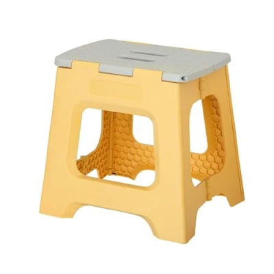 Immagine di VIGAR Sgabello pieghevole Modello Compact Altezza 32 cm Base superiore antiscivolo Ideale cucina, bagno e campeggio Passo massimo 150 kg Colore giallo grigio