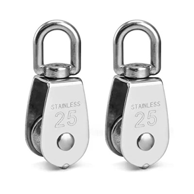 Immagine di QWORK 2 pezzi Puleggia M25, pulegge in acciaio inossidabile 304 per funi metalliche fino a 10 mm di diametro, capacità carico 150 kg