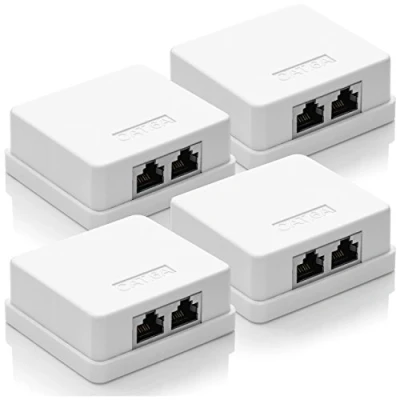 Immagine di deleyCON 4x Presa Rete CAT 6a 2x Connessioni di RJ45 FTP Protetto Montaggio Semplice 10 Gbit Ethernet LAN Cavi Patch Bianco