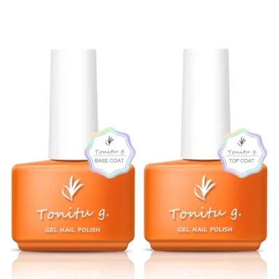 Immagine di Tonitu G smalto gel per unghie 7 ml, rivestimento finitura diamantata senza strofinamento, elevata brillantezza, lunga durata, Soak Off, trasparente, manicure (Top Coat Base Set)