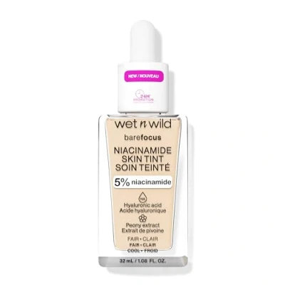 Immagine di Wet n Wild Bare Focus Niacinamide Skin Tint, Fondotinta Leggero con Formula Modulabile, Arricchito Acido Ialuronico E Vitamina per un Look Radioso, Fair
