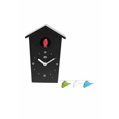 Immagine di KOOKOO BirdHouse mini nero, piccolo orologio cucu design modern, canto di 12 uccelli canori o cuculo,