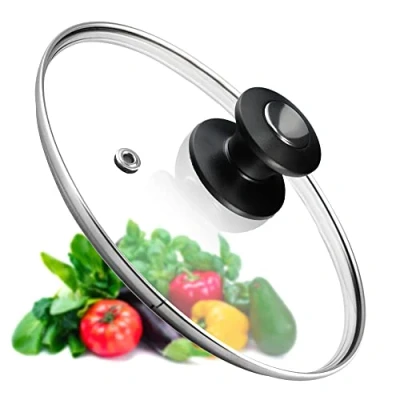 Immagine di KADAX coperchio per pentola, universale in vetro con manico nero e argento, resistente al calore diverse misure, padella, (22 cm)