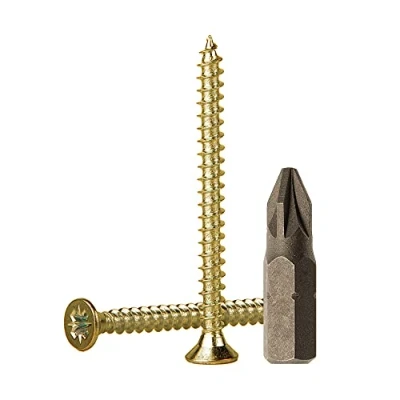 Immagine di Viti in acciaio zincato giallo da 3,5 x 50 mm, per legno e truciolare, vite universale Pozi Drive, PZ completamente filettato, testa svasata Pozidriv (confezione unità, mm)