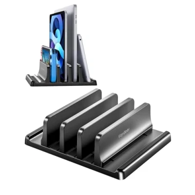 Immagine di VAYDEER Supporto Verticale Pc Portatile, Laptop da Scrivania, 5 in 1 Vertical Stand, con 3 Solchi, Salvaspazio per MacBook, Notebook, Surface PRO, IPad Nero