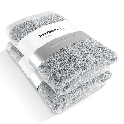 Immagine di herzbach home Premium Asciugamano da doccia Set di 2 70 x 140 cm (grigio argento) Grande, morbido &amp; asciugamani assorbenti 100% naturali cotone