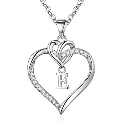 Immagine di TINGN Collana da Donna con Lettere, Collane per Ragazze Placcate Oro Bianco 14K CZ Ciondolo a Cuore Iniziale Lettera E Catena in Argento Donne Regali Gioielli