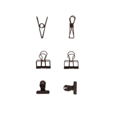 Immagine di Craftelier Set di 6 pinze metalliche con 3 misure e disegni diversi fissaggio per materiali scrapbooking artigianato Dimensioni circa 1 x 5,5 cm, 4 cm Nero