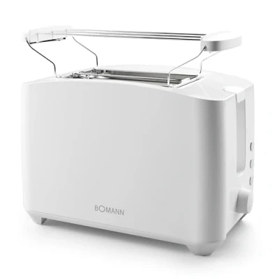 Immagine di Tostapane compatto Bomann® 2 fette con funzione scongelamento/riscaldamento/quick stop attacco per panini bianco anche toast e cialde pronte TA 6065 CB