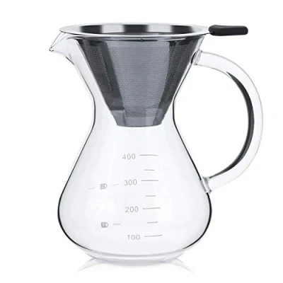 Immagine di Caffetiera in Vetro,400ml Pour Coffee Maker,Coffee Dripper Brewer con Filtro Acciaio Inossidabile,per Caffè, Caffè a Mano, Filtro, Over, Caffettiera Vetro