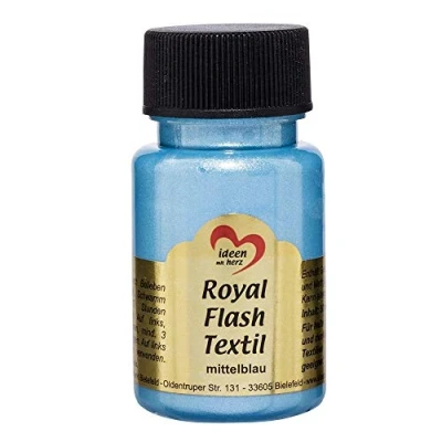 Immagine di Royal Flash Textil Colore metallizzato glitterato, 50 ml, altamente coprente, cremoso, per tessuti chiari e scuri, a base d&#039;acqua, dipingere valorizzare magliette, borse, Mittelblau
