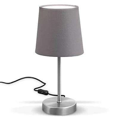 Immagine di B.K.Licht Lampada da comodino, tavolo con paralume in tessuto grigio, adatta per lampadina E14 non inclusa max 25W, altezza 30.8cm, abat jour camera interruttore sul filo, IP20
