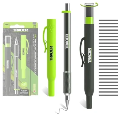 Immagine di Tracer Pro Series Matita di precisione con 24 mine ricambio da 1,3 mm e fondine per sito, kit marcatura in alluminio tutto uno