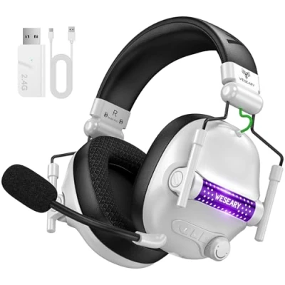 Immagine di WESEARY WG2 Cuffie Gaming Wireless, 2,4 GHz con Microfono per PS5, PS4, PC, Switch, Mac, Mobile, Stereo, Bluetooth Over Ear Luce LED, Batteria da 50 Ore