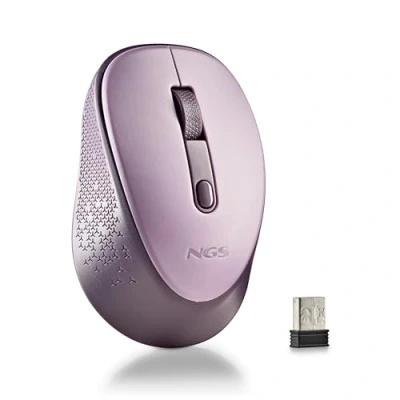 Immagine di NGS Dew Lilac mouse ottico wireless, ergonomico, wireless silenzioso per laptop, alta precisione con ricevitore nano, ambidestro, DPI regolabile 800/1600, plug and play