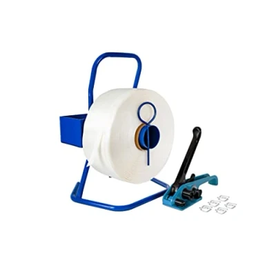 Immagine di Kortpack Set di reggie, 25 mm, completo rotolo, tenditore, 100 graffette e nastro in poliestere da 500 mtr