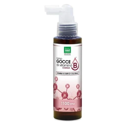 Immagine di Vitamina B colloidale con vitamine B6, B9, B12. Complesso di colloidale. Le del gruppo svolgono un ruolo nella conversione cibo in energia nel corpo. Contiene 100 ml.