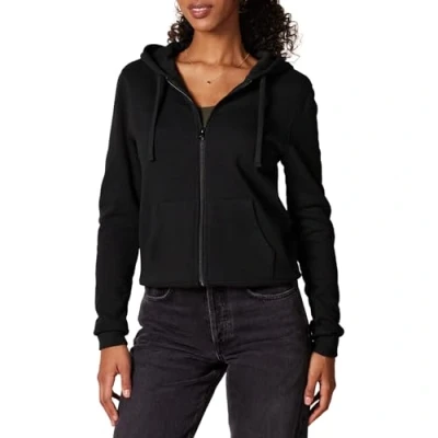 Immagine di Amazon Essentials Felpa con Cappuccio e Zip a Tutta Lunghezza in Pile di French Terry (Taglie Forti Disponibili) Donna, Nero, S