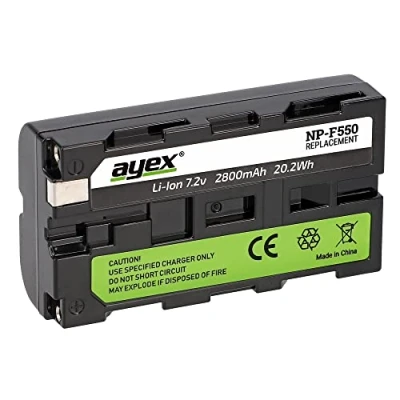Immagine di ayex NP F550 Batteria agli ioni di litio con chip informativo, compatibile al 100%, durevole, affidabile, bassa autoscarica