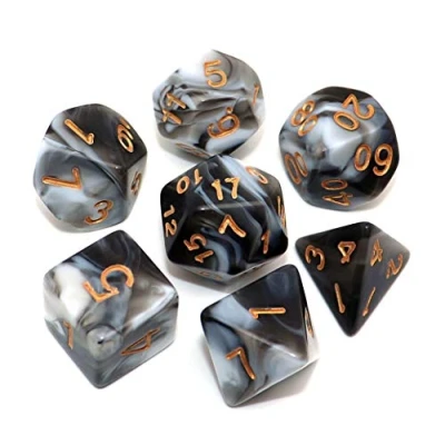 Immagine di CREEBUY Set di dadi poliedrici per Dungeon and Dragons, MTG, giochi ruolo, D20, D12, D10, D8, D6, D4, nero e bianco