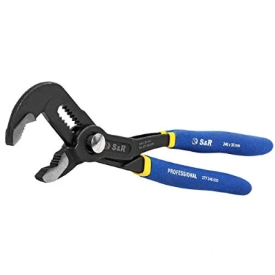 Immagine di S&amp;R Chiave a Pappagallo Professionale. Pinza Regolabile Autobloccante per Tubi e Bulloni 175 x 25 mm. Blu in Acciaio CR V, Manici doppio rivestimento.