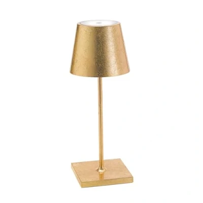 Immagine di Zafferano, Lampada Poldina Pro Mini con Foglia Color Oro, da Tavolo Ricaricabile e Senza Fili Controllo Touch, Utilizzabile come Interni, Dimmer, 2200 3000 K, Altezza 30 cm