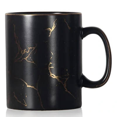Immagine di SHOWFULL Tazza da caffè grande 650 ml, in ceramica marmorizzata classica, con manico, per uomini e donne, colore nero opaco