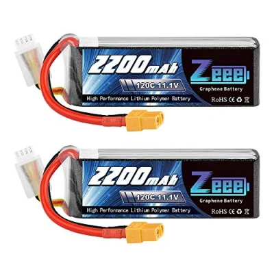 Immagine di Zeee 3S LiPo batteria 2200mAh 11,1V 120C RC con connettore XT60 spina per FPV Racing UAV Drone Veicolo a quattro assi elicottero Nave Modells (2 Batteria)