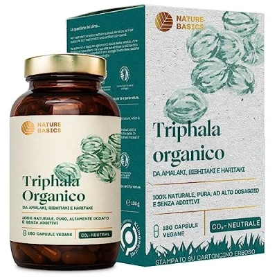 Immagine di Nature Basics® BIO Triphala capsule certificate e in barattolo ayurvedica altamente dosata con 1.500 mg per dose giornaliera 180 testate laboratorio provenienti da DE