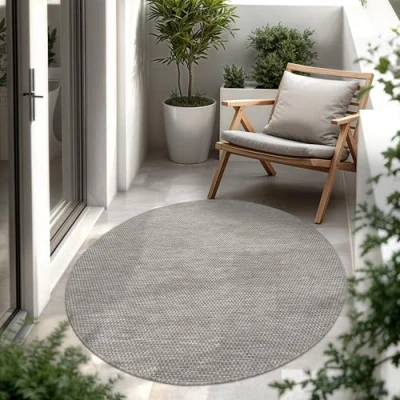 Immagine di Paco Home Tappeto Per Esterno Balcone Terrazza Cucina Monocolore Mélange, Dimensione:Ø 160 cm tondo, Colore:Caffè