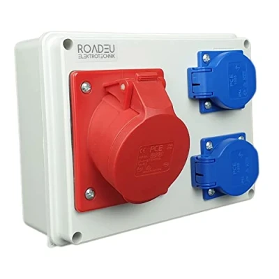 Immagine di RoadEu Distributore da parete 16 a 5P CEE con 2 prese Schuko 230 V. di corrente A, PCE. Scatola distribuzione per interni ed esterni
