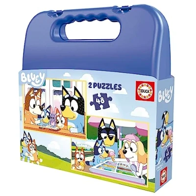 Immagine di Educa Set di due puzzles con 48 pezzi dei personaggi Bluey Presentato in una valigia magnifica per mantenerli. Consigliamo da 5 6 7 8 anni (19831)