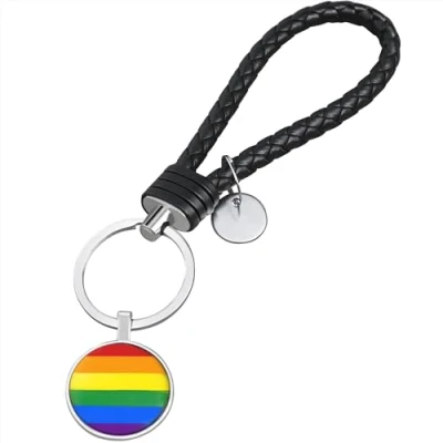 Immagine di TRIXES Portachiavi arcobaleno con passante in pelle intrecciata Accessorio Pride multicolore Gay LGBTQIA2s+ Day