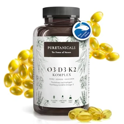 Immagine di Omega 3 + Vitamina D3 K2 Gocce MK7 All Trans Premium Essenziali O3 Complesso ad Alto Dosaggio Olio di Pesce Omega3 con Acidi Grassi EPA e DHA 240 Capsule Softgel