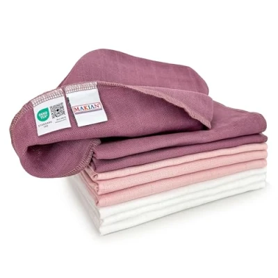 Immagine di Makian Mussole Neonato 40x40cm Cotone 100% Teli in Mussola Qualità Premium Conf. da 9, Testati OEKO TEX® Standard 100 (Orchidea, Cipria, Bianco)