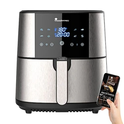 Immagine di MasterPRO Foodies Friggitrice Senza Olio XXL Con Capacità di 6L e 1800W Potenza Schermo LED Tattile Cestino Antiaderente ad Aria 8 Funzioni Diverse in 1