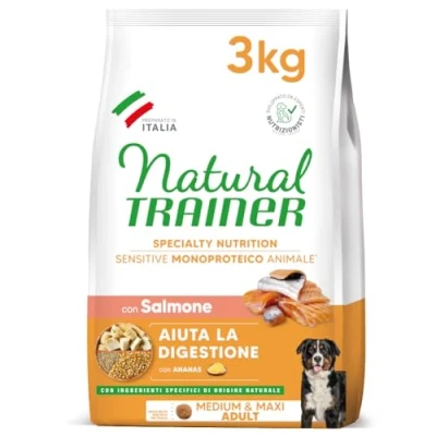Immagine di Natural Trainer Sensitive No Gluten Cibo per Cani Adulti con Salmone, 3Kg