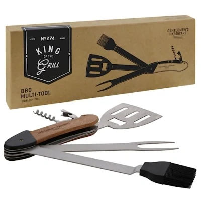 Immagine di Gentlemen&#039;s Hardware Attrezzo Multiuso per Barbecue, Include: spatola, forchetta, apribottiglie e cavatappi, Il miglior Compagno Grigliare in Legno di Acacia Acciaio Inox, GEN274UK
